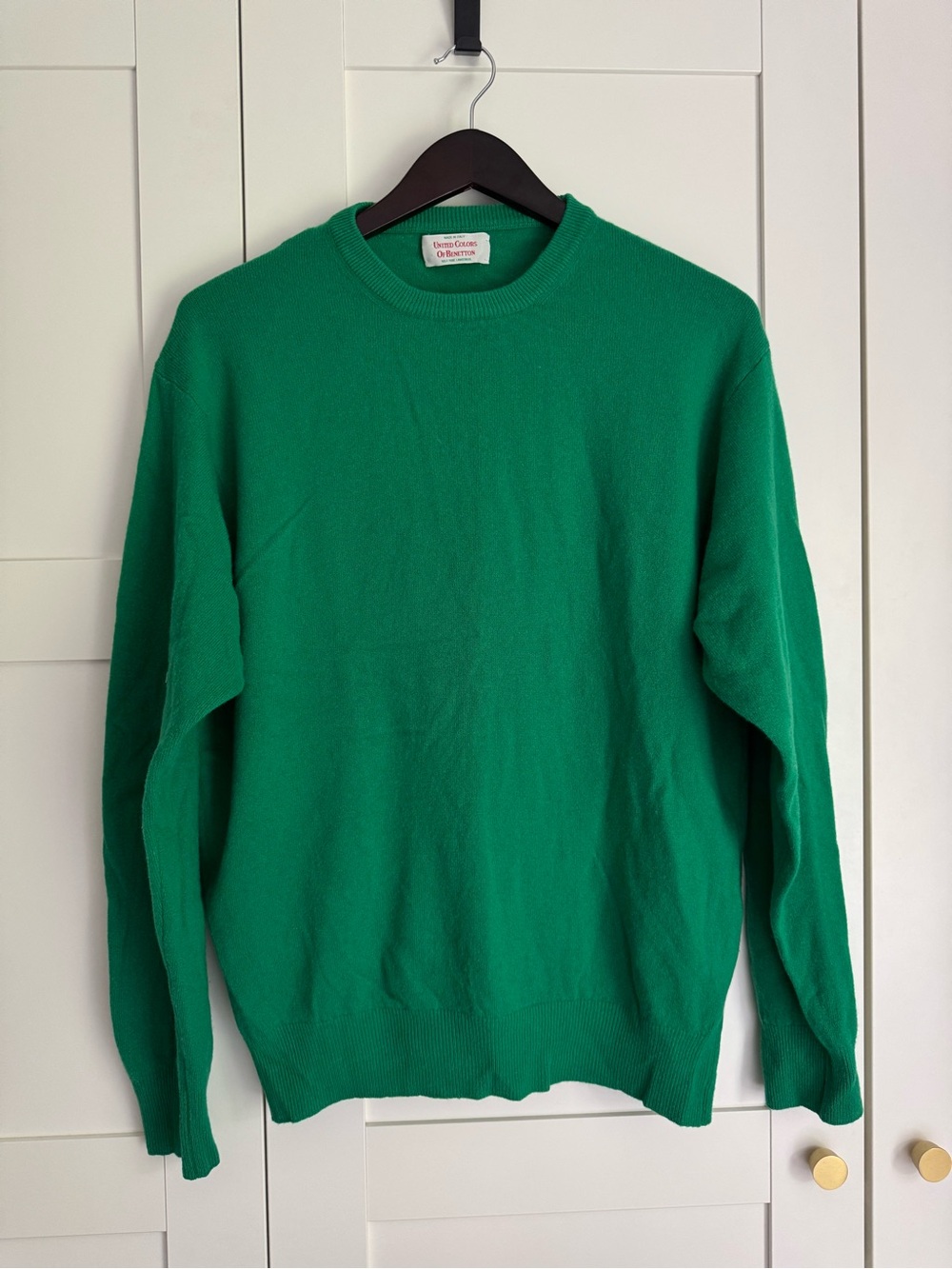 Vintage 80s 90s Benetton 100% Lambswool Green Sweater Made Italy Sz 50